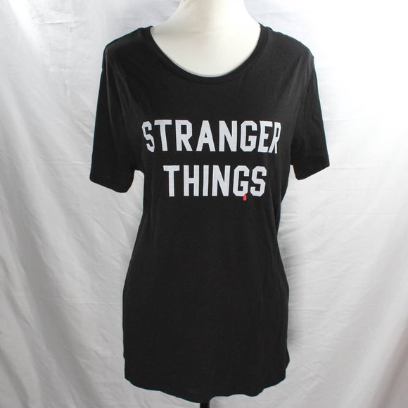 Women’s Black Stranger Things Tee T Shirt with Blood Drip Logo Simplistic - Picture 1 of 6